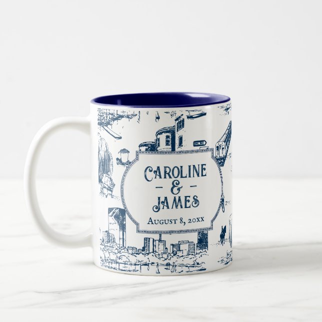 Boston Toile Marine Mariage personnalisé Date Mug (Gauche)