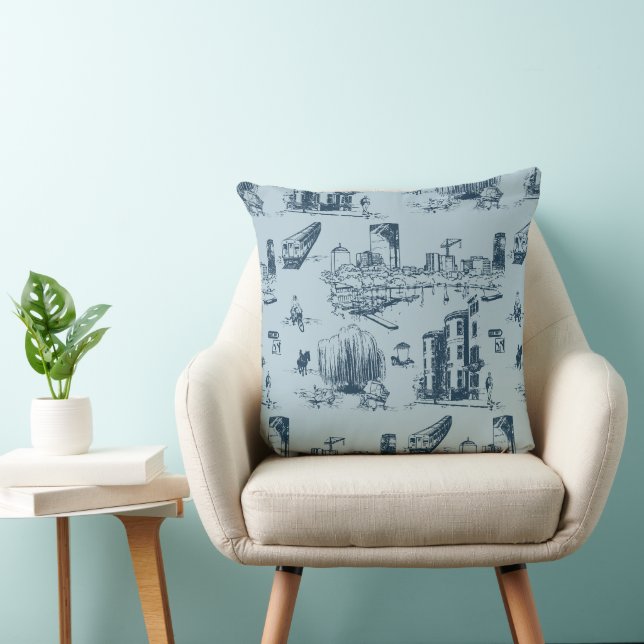 Boston Toile Navy auf Blue Throw Kissen (Stuhl )