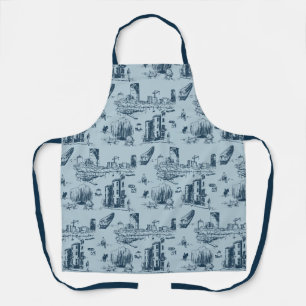 Boston Toile Navy auf der blauen Schürze