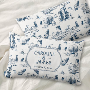 Boston Toile Navy Blue Throw Kissen
