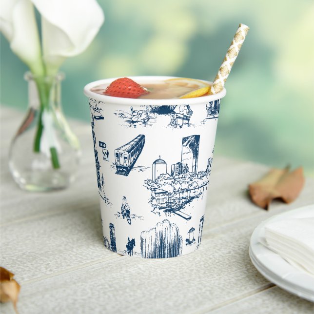 Boston Toile Navy Pappbecher (In Situ)