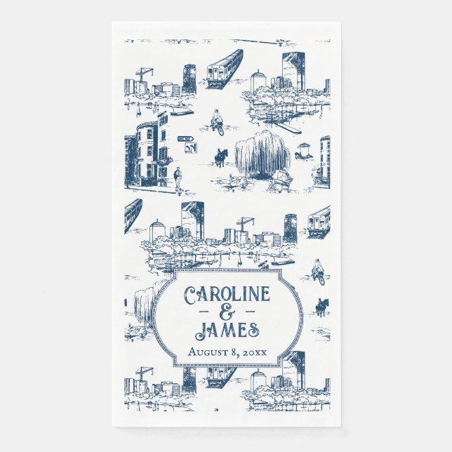 Boston Toile Navy Personalisierte Hochzeitspapier  Serviette (Vorderseite)