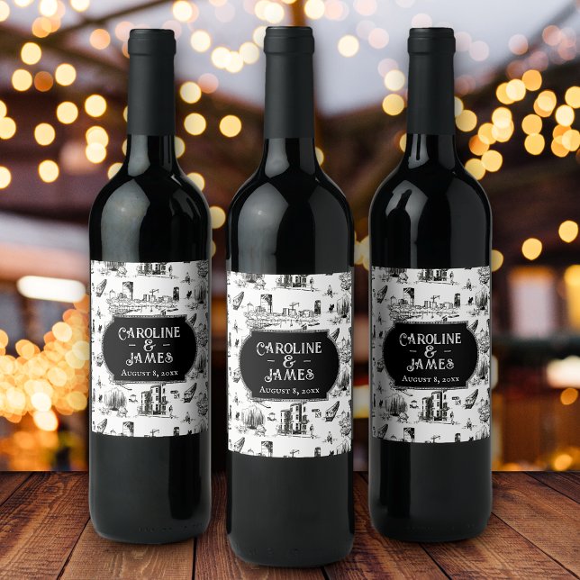Boston Toile Personalisiert WeddingDate - Flaschen Weinetikett (Von Creator hochgeladen)