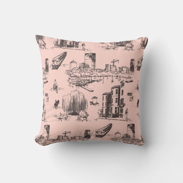 Boston Toile Pink und Black Kissen (Vorderseite)