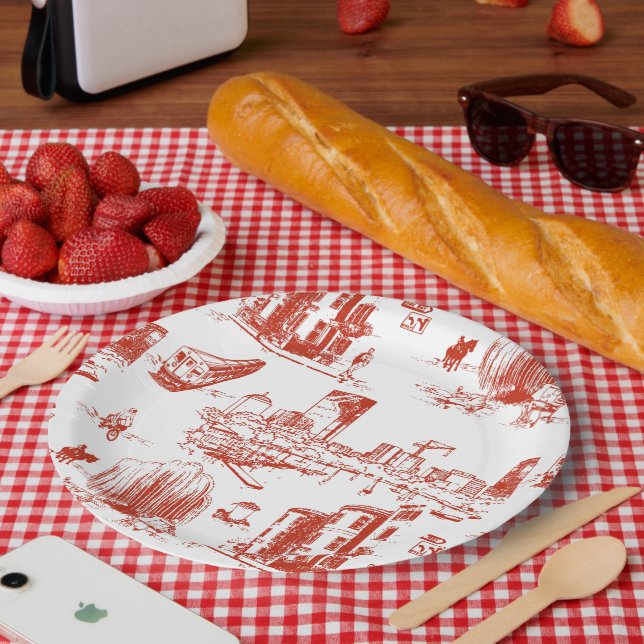 Boston Toile Red Pappteller (Picknick)