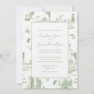 Boston Toile Sage Green Wedding Einladung