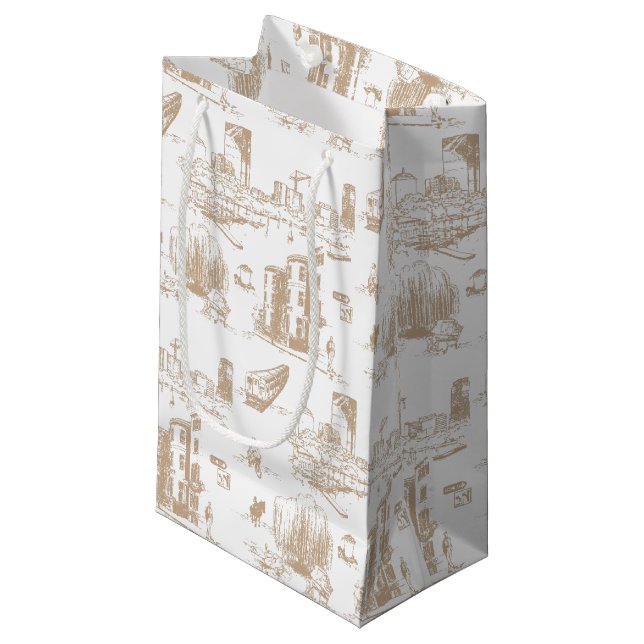 Boston Toile Tan und White Kleine Geschenktüte (Vorderseite Schrägansicht)