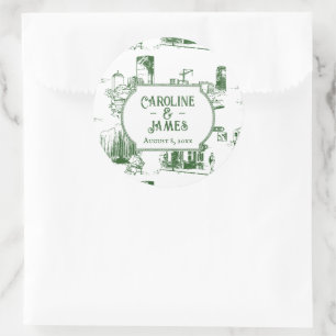 Boston Toile Waldgrüne Hochzeit Aufkleber
