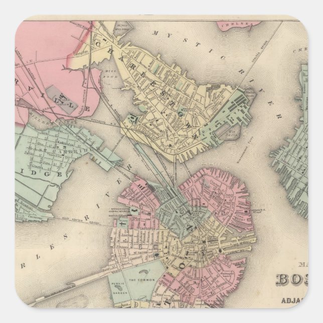 Boston und die angrenzenden Städte Quadratischer Aufkleber (Vorderseite)