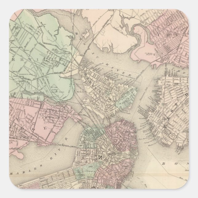 Boston und Vicinity Quadratischer Aufkleber (Vorderseite)