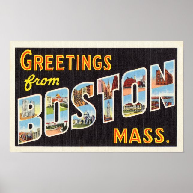 Boston Vintage Travel Postcard Zurück Poster (Vorne)