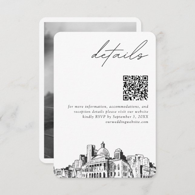 Boston Wedding Modern Details QR Code Begleitkarte (Vorne/Hinten)