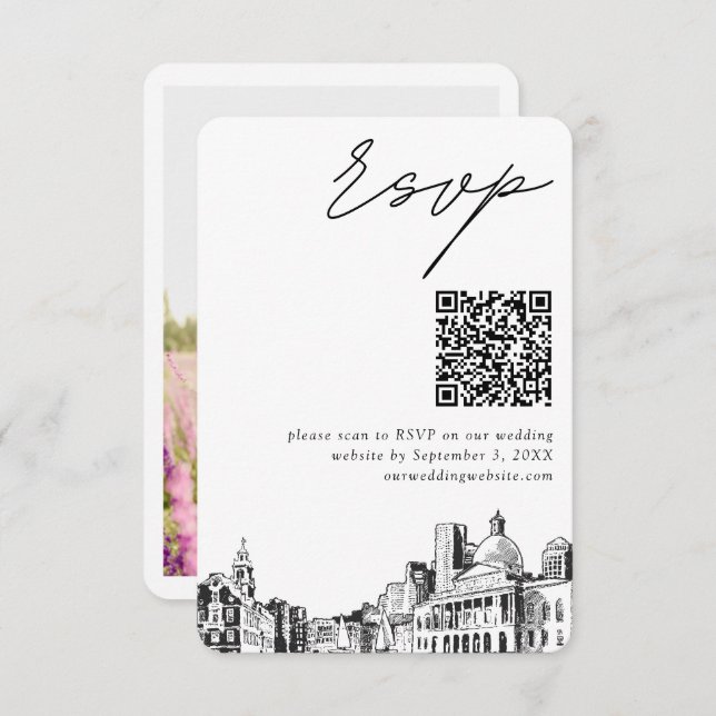 Boston Wedding Modern UAWG QR Code Begleitkarte (Vorne/Hinten)