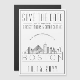 Boston Wedding | Stilisierte Skyline Save the Date Magneteinladung