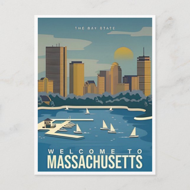 Boston willkommen bei Massachusetts Vintage Travel Postkarte (Vorderseite)