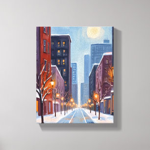 Boston Winter   Massachusetts Stadt Aquarell Leinwanddruck
