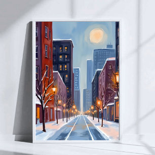 Boston Winter   Massachusetts Stadt Aquarell Poster