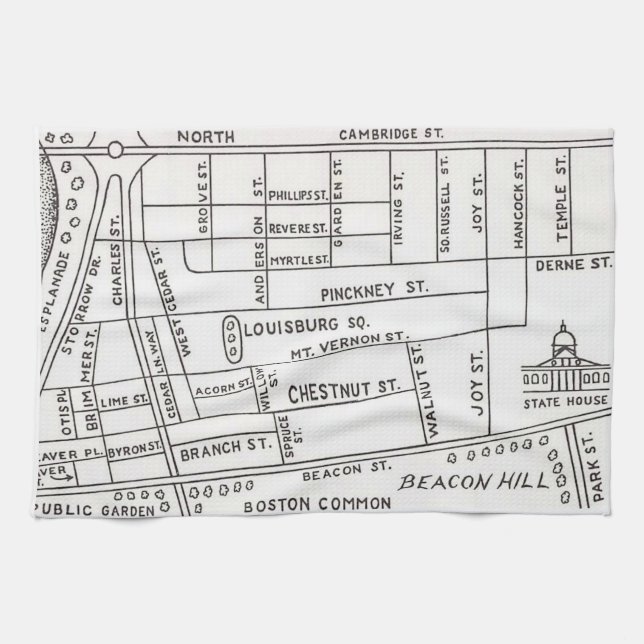 Bostoner Beacon Hill Map Geschirrtuch (Horizontal)