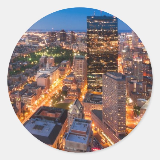 Bostoner Skyline in der Abenddämmerung Runder Aufkleber (Vorderseite)