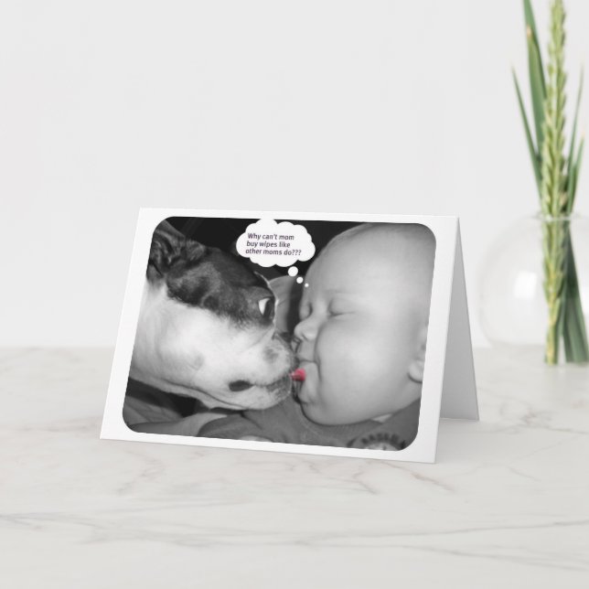 Bostoner Terrier küsst ein Baby Karte (Vorderseite)