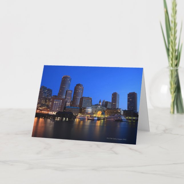 Bostonhafen und -Skyline.  Boston ist eins der 8 Karte (Vorderseite)