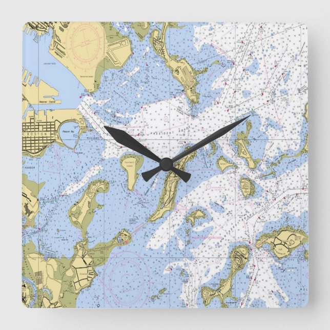 Bostonseekartenuhr Quadratische Wanduhr (Vorderseite)