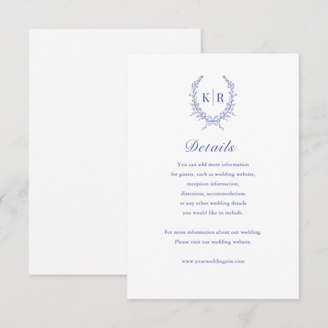 Botaniacal Wappen Monogram Wedding Details Card RSVP Karte (Vorne/Hinten)