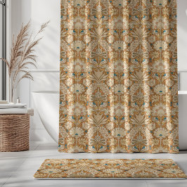 Botanic Damask Cream Rust Blue Yellow Duschvorhang