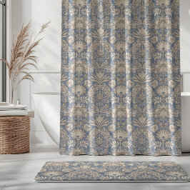 Botanic Damask Cream Slate Blue Beige Duschvorhang