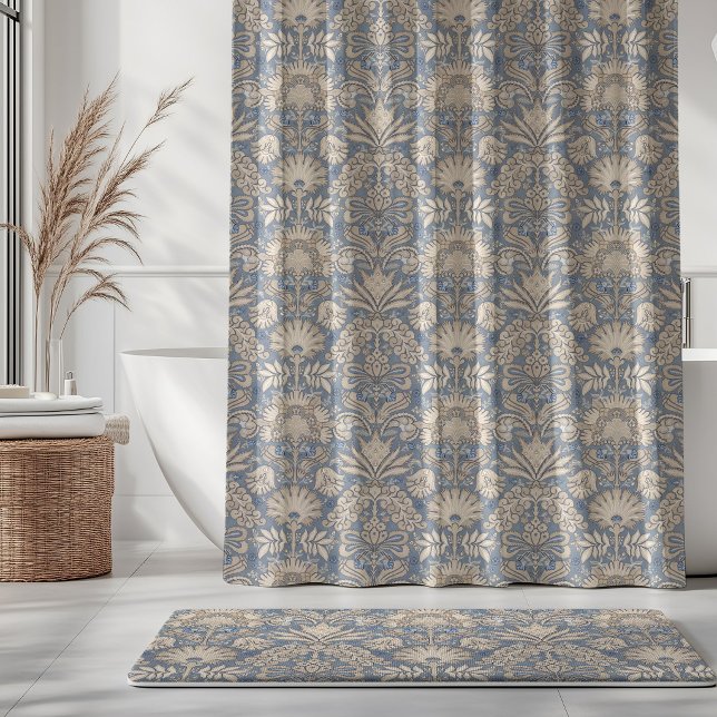 Botanic Damask Cream Slate Blue Beige Duschvorhang (Von Creator hochgeladen)