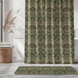 Botanic Damask Olive Sage Green Red Orange Duschvorhang