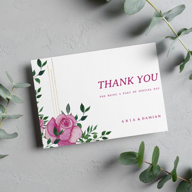 Botanic lilac green gold Rose floral Danke Einladung (Botanic lilac green gold rose floral Thank You)