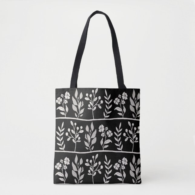 Botanic Rhapsody White Floral Silhouette Botanical Tasche (Vorderseite)