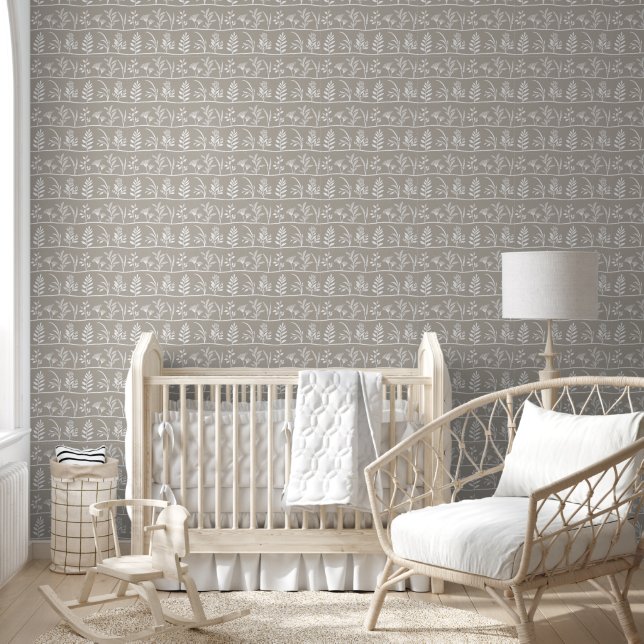 Botanic Serenade Modern Botanical Silhouette Taupe Tapete (Kinder)