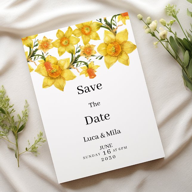 Botanic Spring Golden Daffodil Flora Save the Date Einladung (Botanic Spring Golden Daffodil Flora Save the Date)