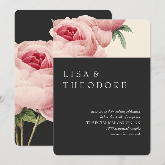 Botanica | Grey Vintage Wedding Einladung (Vorne/Hinten)