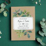 Botanica Kraft Save the Date Card<br><div class="desc">Vintage botanische Save the Date Karte zeigt Ihre Hochzeitsdetails, die einzigartig in schwarzem Schwarz-Blöcken und Kalligraphie-Schrift angeordnet sind, auf einem Hintergrund von bemalten grünen Aquarellfarben-Blätter, Ästen, Farnen und Blattwerk. Ein gesprenkelter Krafthintergrund verleiht rustikalen Charme. Speichern Sie die Datumsangaben auf halber Weissgrün.</div>