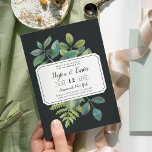 Botanica Night Save the Date Card<br><div class="desc">Vintage botanische Save the Date Karte zeigt Ihre Hochzeitsdetails, die einzigartig in schwarzem Schwarz-Blöcken und Kalligraphie-Schrift angeordnet sind, auf einem Hintergrund von bemalten grünen Aquarellfarben-Blätter, Ästen, Farnen und Blattwerk. Ein ausgeprägter schwarzer Hintergrund verleiht Drama und Eleganz. Speichern Sie die Datumsangaben auf halbem Pastellgrün.</div>