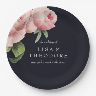 Botanica | Rosa blaue Vintage Blume Hochzeit Pappteller