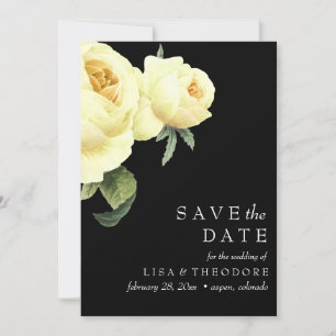 Botanica   Schwarz-Vintag-Gelb-Rose SAVE THE DATE Einladung