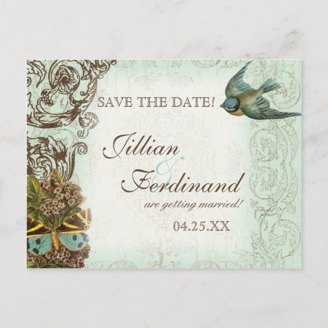 Botanica Wedding Postcard Save the Date - Blue Ankündigungspostkarte (Vorderseite)