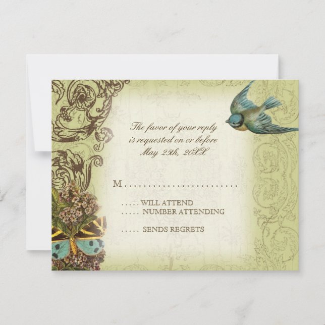 Botanica Wedding RSVP Response Card - Cream Tan Karte (Vorderseite)