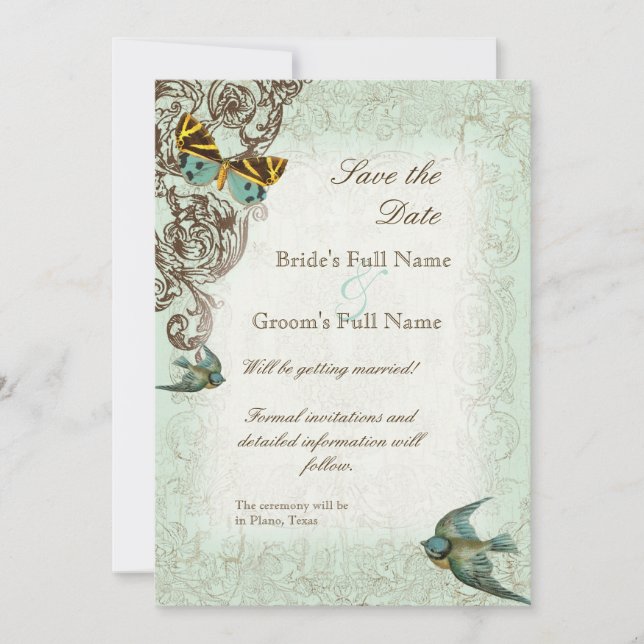Botanica Wedding Save the Date Invite - Blue Green Einladung (Vorderseite)