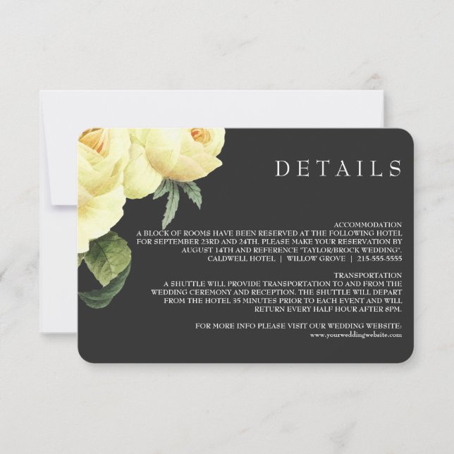 Botanica | Yellow Grey Vintage Wedding Details Einladung (Vorderseite)
