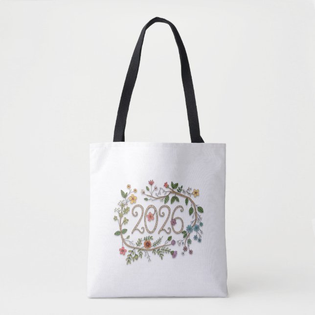 Botanical 2026 Typography with Flowering Vines  Tasche (Vorderseite)