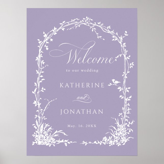  Botanical Arch Garden Lavender Wedding Welcome Poster (Vorne)