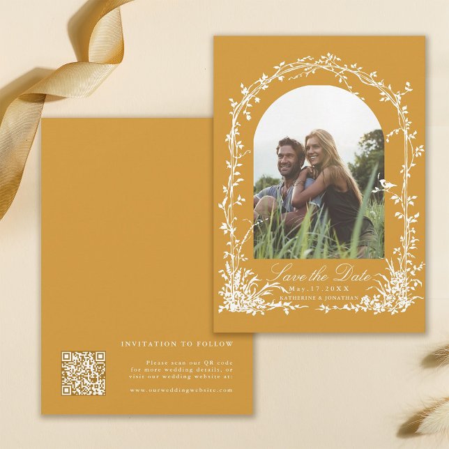 Botanical Arch Garden Wedding Photo Amber Save The Date (Front & Back)
