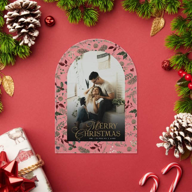 Botanical Arch Photo Merry Christmas Holiday Card Acryleinladungen (Insitu (Feiertag))