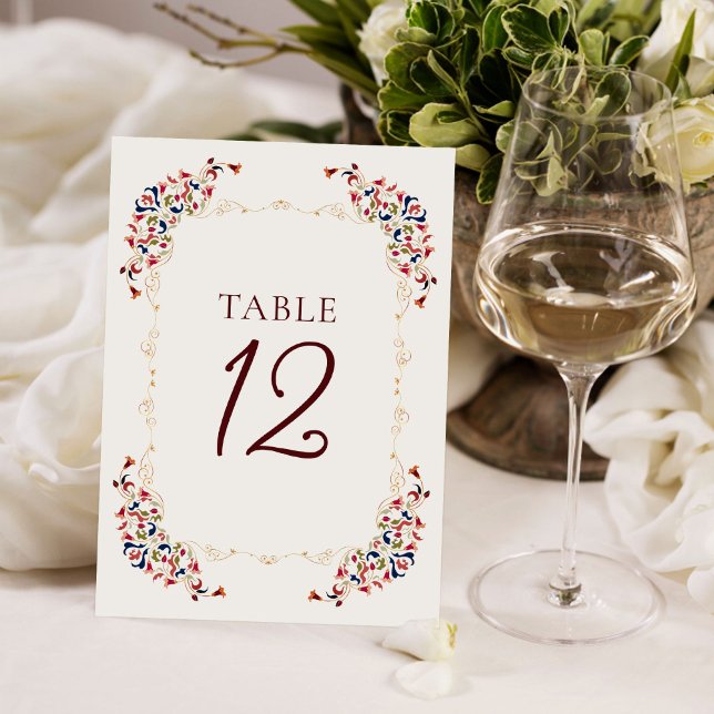Botanical Art Floral Paisley Wedding Table Number Einladung (Von Creator hochgeladen)