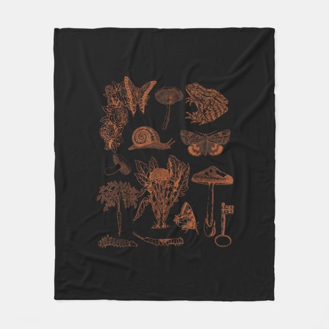 Botanical Art, Frog Fungi Goblincore Aesthetic Cot Fleecedecke (Vorderseite)